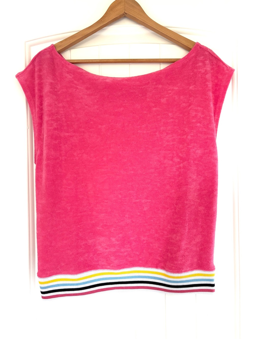 Pink Soft Terry Sleeveless Top with Striped Hem | Kyodan | Size M/L